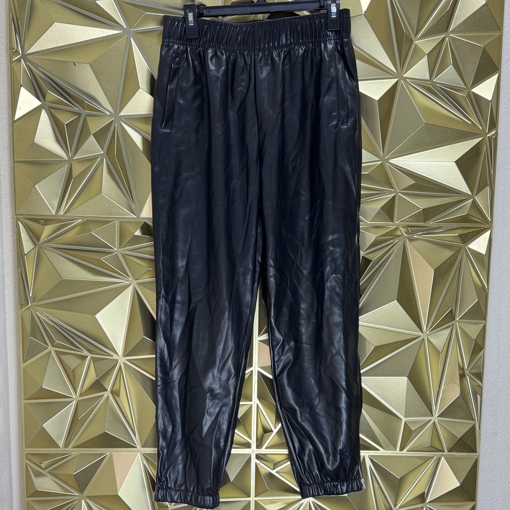 Avec Les Filles Anthropologie Shiny Black Joggers